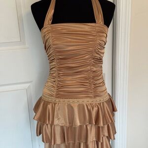 My Michelle Vintage Gold Y2K Ruffle Halter Dress